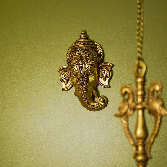 Shankha Chakra Ganesha Brass Wall Hanging