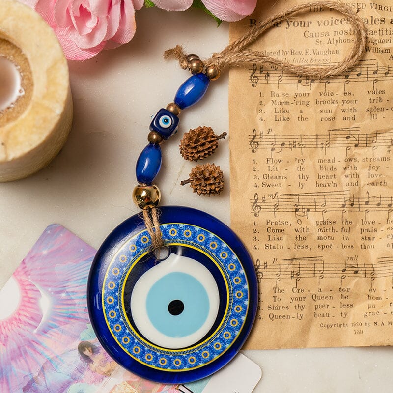 Round Glass Jute Evil Eye