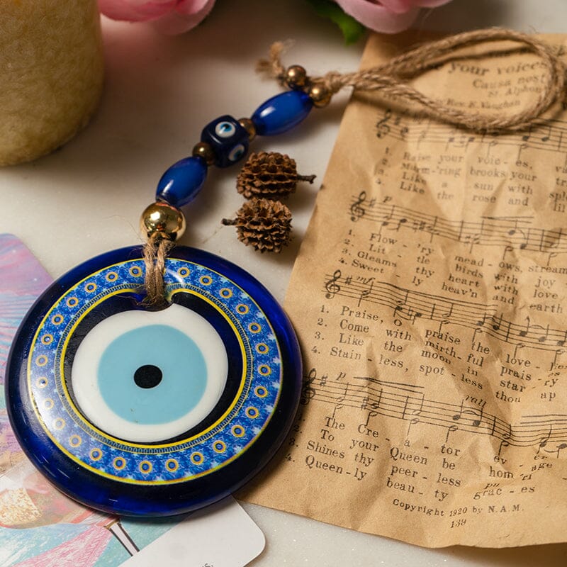 Round Glass Jute Evil Eye