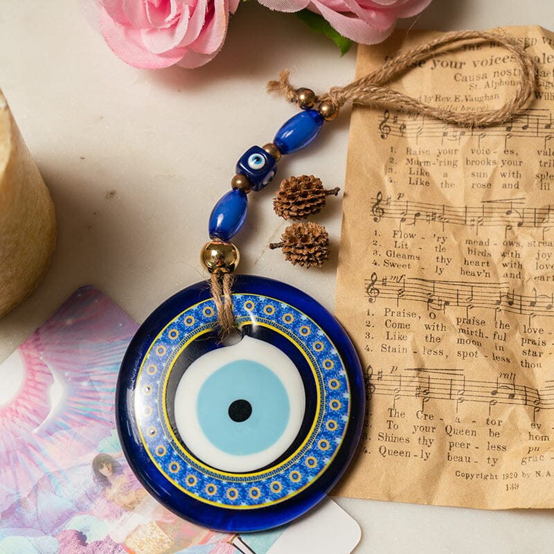 Round Glass Jute Evil Eye