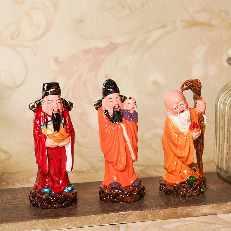Colourful Feng Shui Fuk Luk Sau Clay Statue