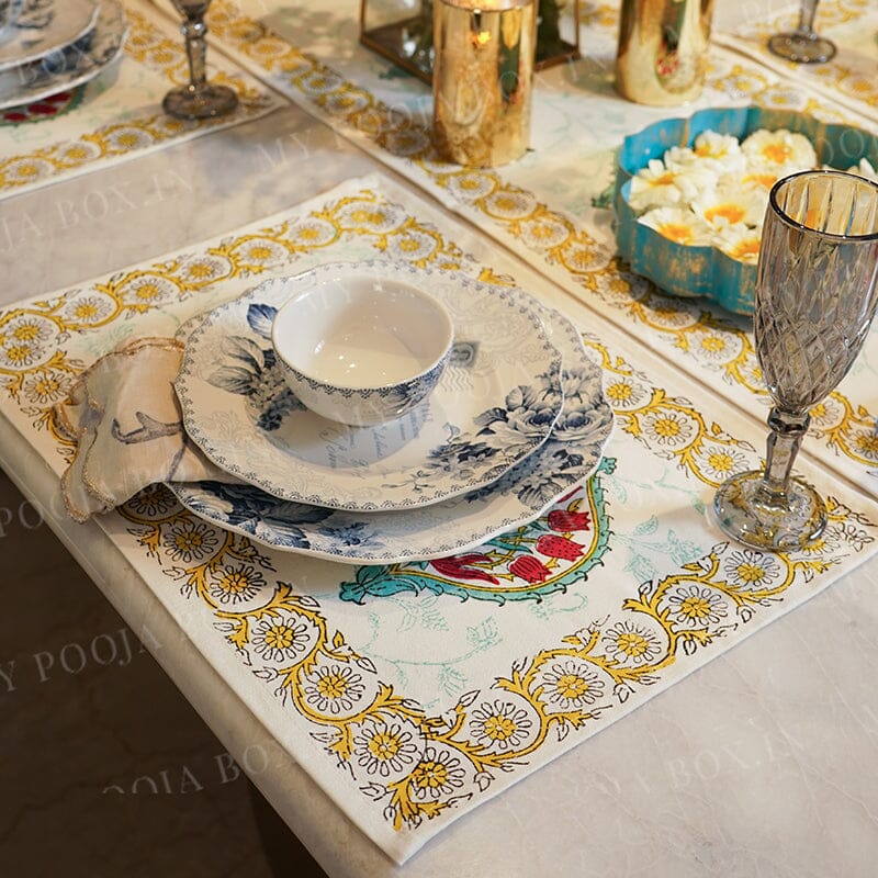 Samara Roses Block Print Cotton Table Mat Set Of 6
