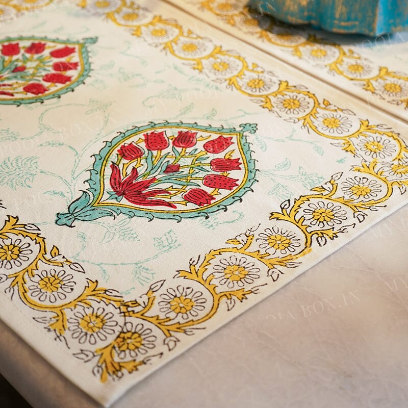 Samara Roses Block Print Cotton Table Mat Set Of 6
