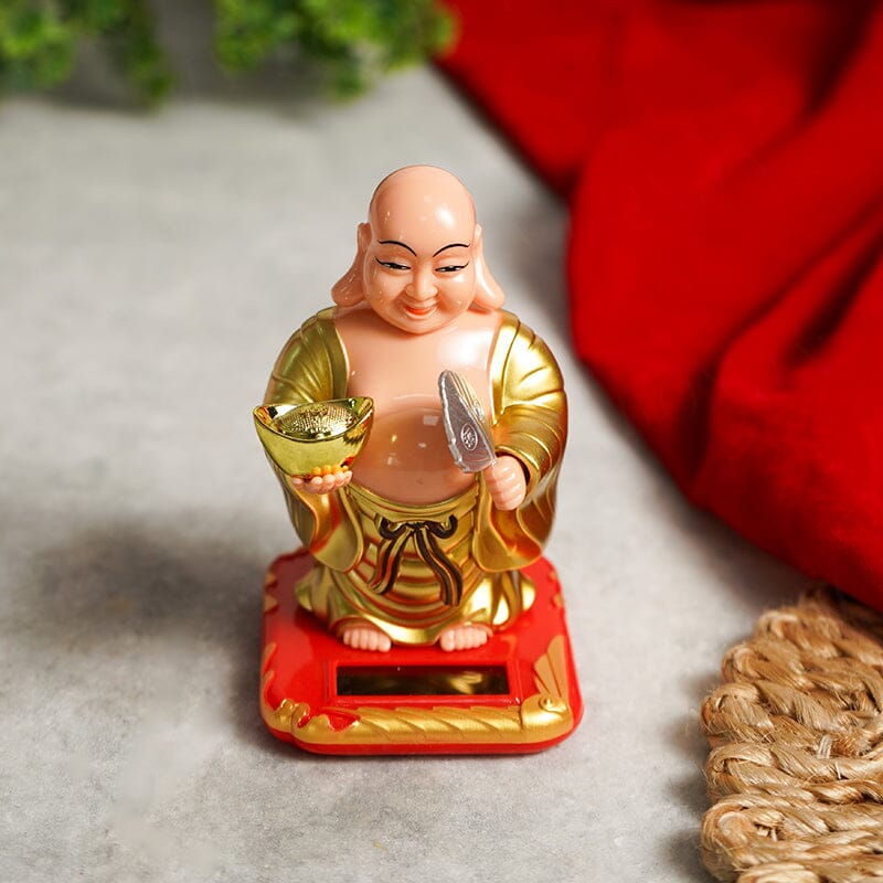 Feng Shui Laughing Buddha with Swinging Fan Showpiece for Good Luck Prosperity