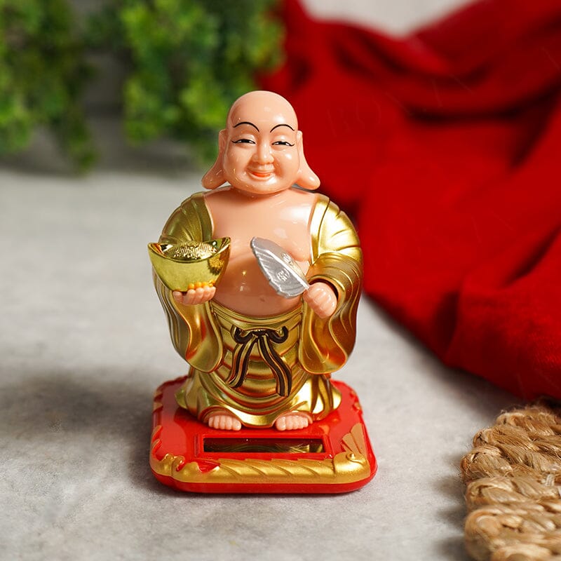 Feng Shui Laughing Buddha with Swinging Fan Showpiece for Good Luck Prosperity