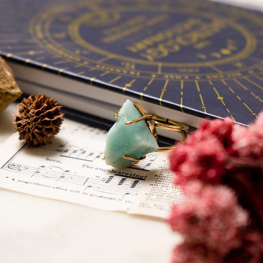 Natural Amazonite Gold Plated Ring