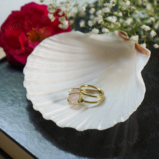 Natural Rose Quartz Gold Plated Ring