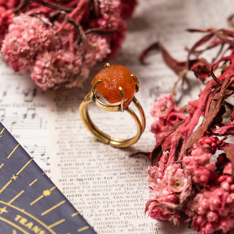 Buy Natural Carnelian Gold Plated Ring Online in India - Mypoojabox.in