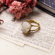 Natural Rainbow Moonstone Gold Plated Ring