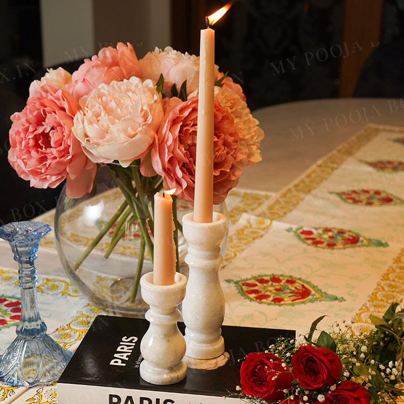 Marble Pillar Candle Holder Set Of 2