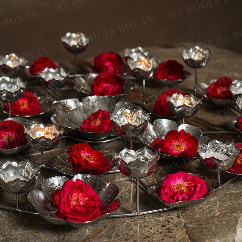 Silver Finished Grand Rangoli Urli/Tealight Stand