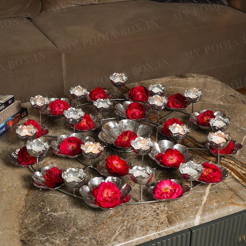 Silver Finished Grand Rangoli Urli/Tealight Stand