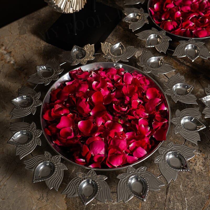 Astounding Silver Finish Lotus Diya Urli