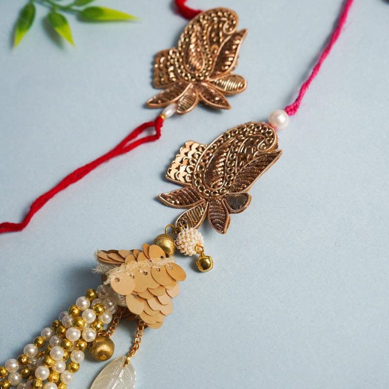 Zari Sequins Beads Ornate Bhaiya Bhabhi Rakhi