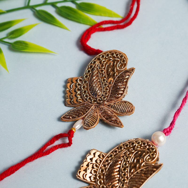 Zari Sequins Beads Ornate Bhaiya Bhabhi Rakhi