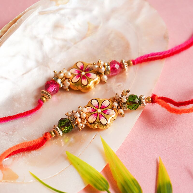 Exquisite Hand Painted Floral Rakhi Set of 2