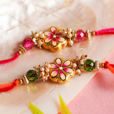 Exquisite Hand Painted Floral Rakhi Set of 2