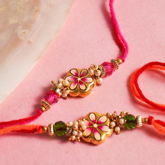 Exquisite Hand Painted Floral Rakhi Set of 2