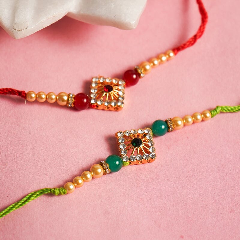 Diamond Shape Red & Green Rakhi (Set of 2)