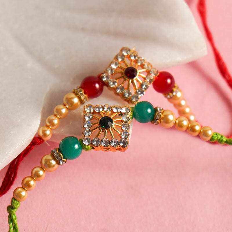 Diamond Shape Red & Green Rakhi (Set of 2)