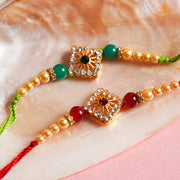 Diamond Shape Red & Green Rakhi (Set of 2)