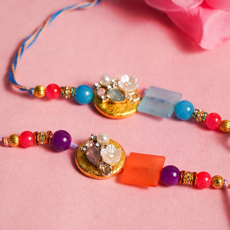 Pretty Orange & Blue Rakhi (Set of 2)