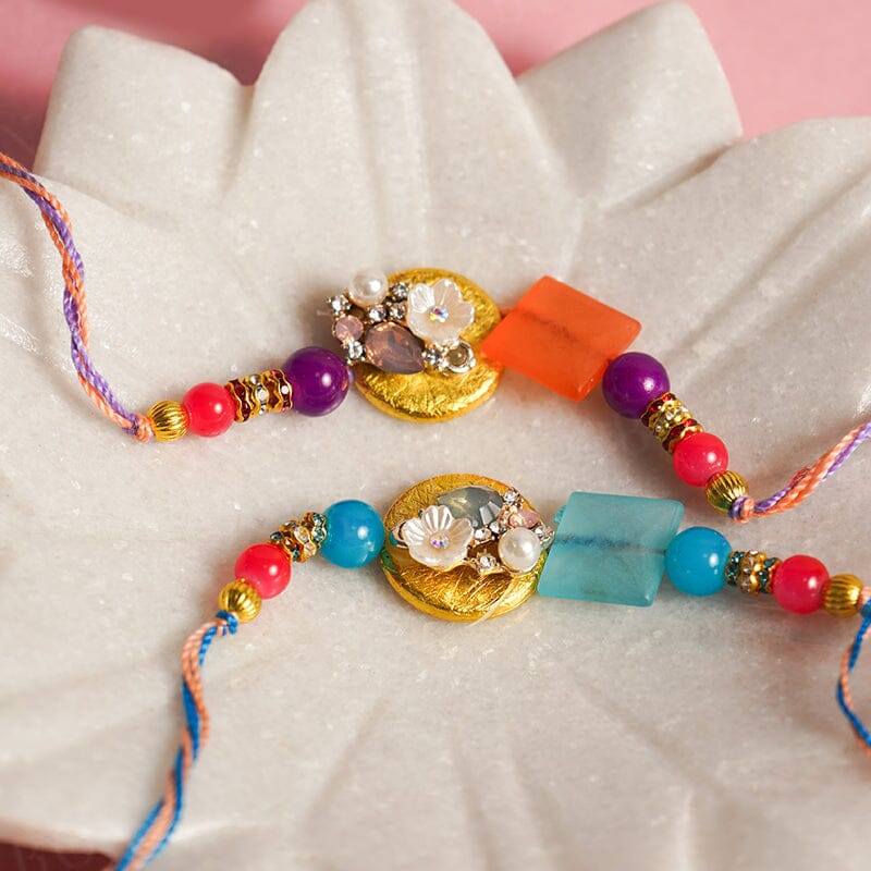 Pretty Orange & Blue Rakhi (Set of 2)