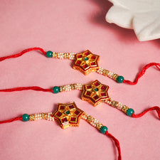 Stellate Red & Green Rakhi (Set of 3)