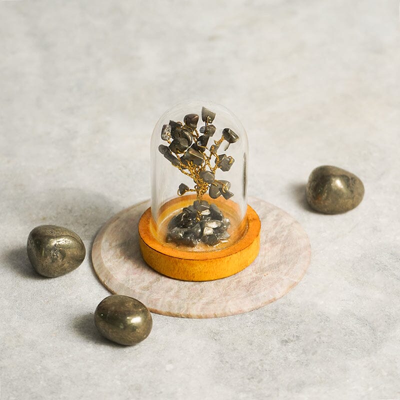 Pyrite Tree Healing Crystal Glass Showpiece
