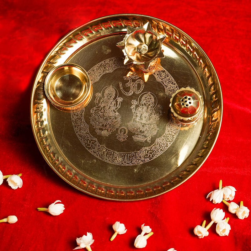 Elegant Ganesh Laxmi Brass Pooja Thali