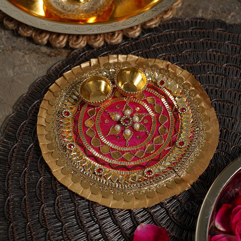 Rajwada Gota Patti Golden Pooja Thali 6"