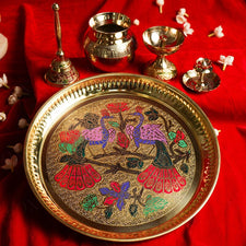 Traditional Minakari Brass Pooja Thali Set