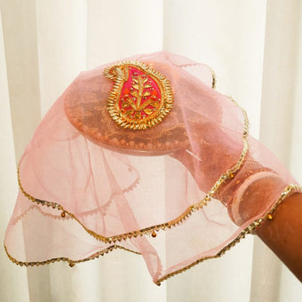 Pastel Pink Gota Patti Thali Cover