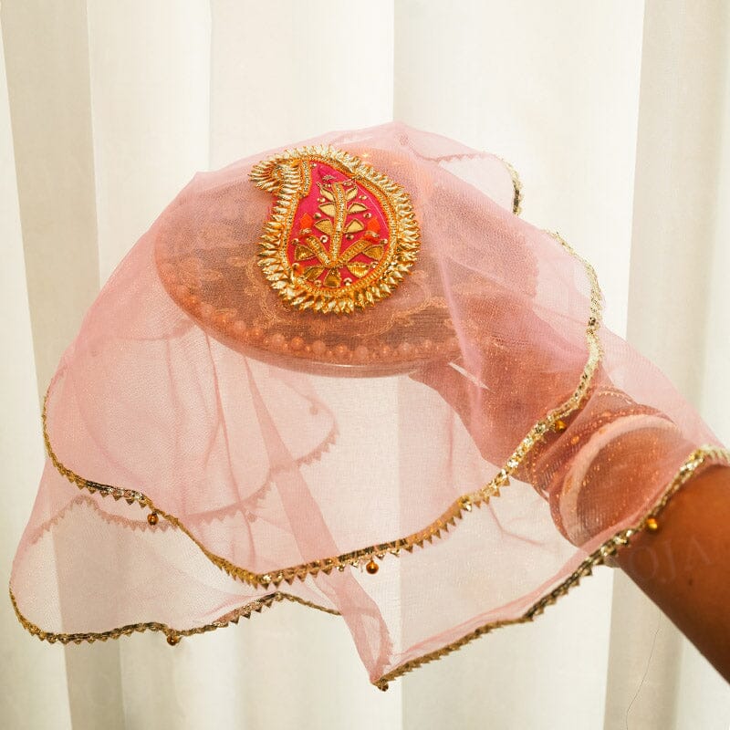 Pastel Pink Gota Patti Thali Cover