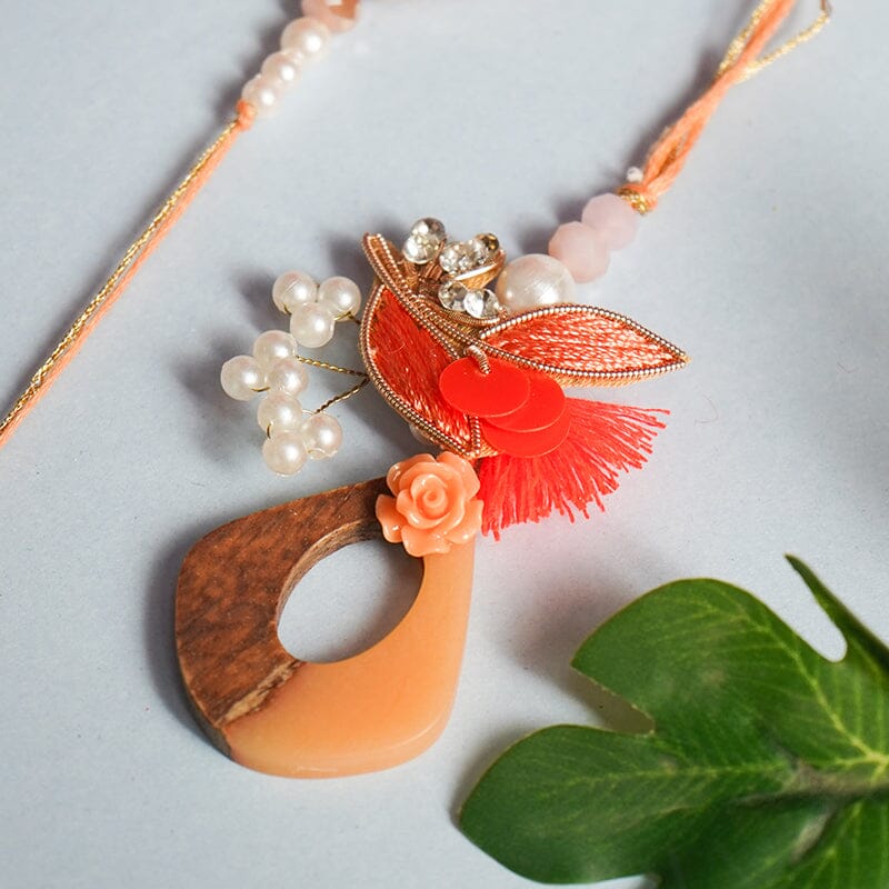 Embellished Tangerine Bhaiya Bhabhi Rakhi