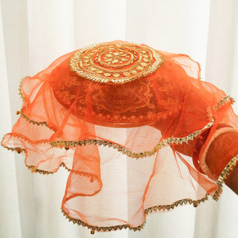 Orange Gota Patti Thali Cover