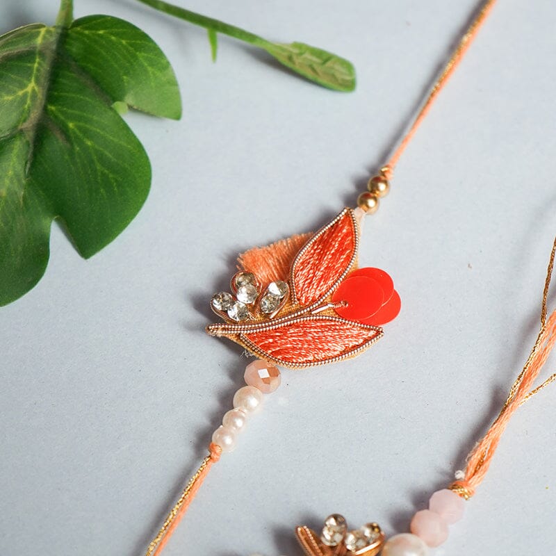 Embellished Tangerine Bhaiya Bhabhi Rakhi