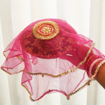 Royal Pink Gota Patti Thali Cover
