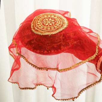 Red Gota patti Thali Cover