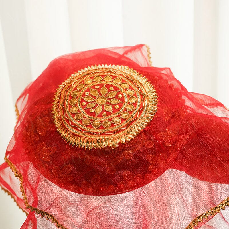 Red Gota patti Thali Cover