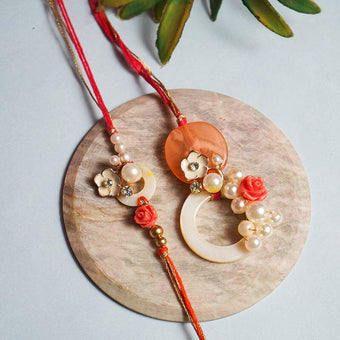 Exquisite Pearl Bhaiya Bhabhi Rakhi Set