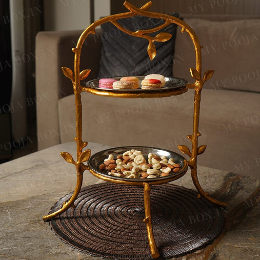 Gold Leaf 2 Tier Cake Stand