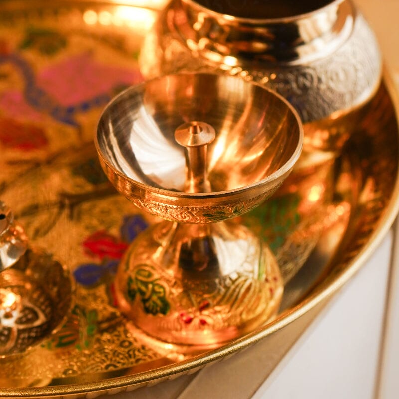 Traditional Minakari Brass Pooja Thali Set