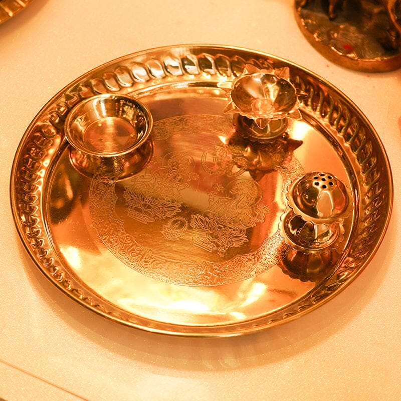 Elegant Ganesh Laxmi Brass Pooja Thali