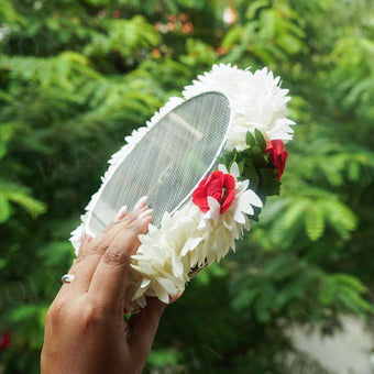 White & Red Flower Seive for Karwa Chauth