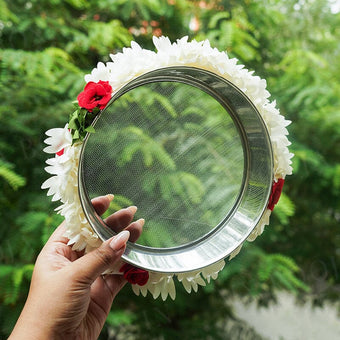White & Red Flower Seive for Karwa Chauth