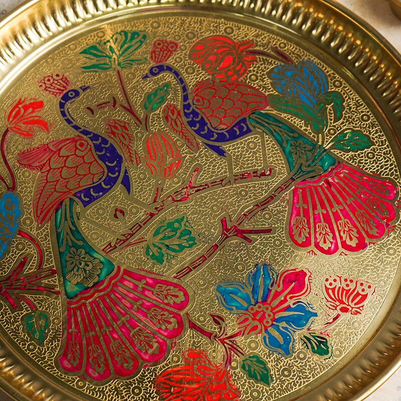 Traditional Minakari Brass Peacock Pooja Thali Set
