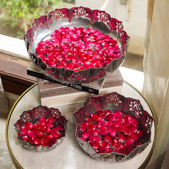 Zahra Silver Finish Lotus Urli