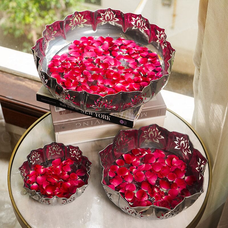 Zahra Silver Finish Lotus Urli