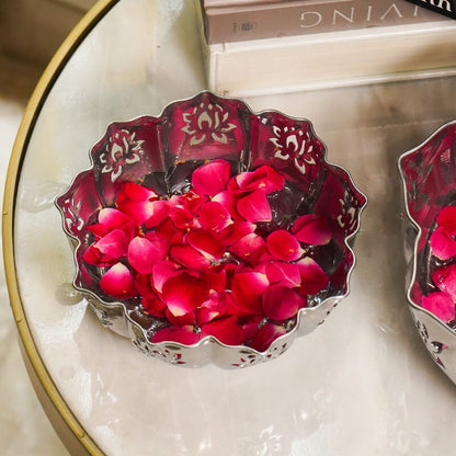 Zahra Silver Finish Lotus Urli